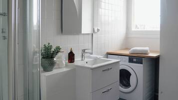 Dusche, Haartrockner, Handtücher