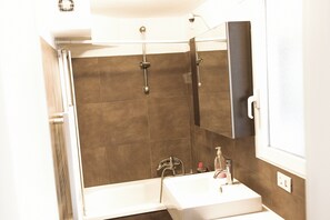 Hair dryer, bidet, towels, soap