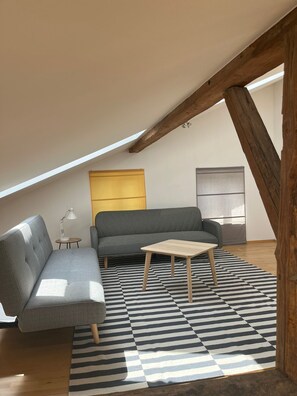 TV connectée, cheminée, baby-foot, livres