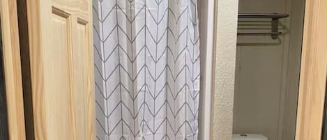 Shower, towels, soap, shampoo