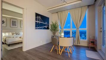 2 bedrooms, desk, iron/ironing board, travel cot