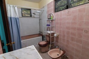 Shower, towels, soap, shampoo