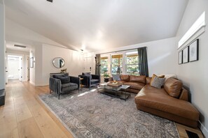 TV connectée, cheminée, livres