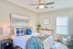 2 bedrooms, desk, iron/ironing board, travel cot