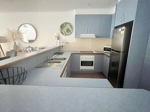 Fridge, microwave, oven, dishwasher