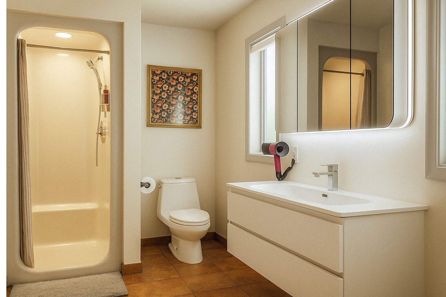 A bathroom with a bathtub, toilet, and sink.