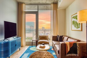 Apartment, 1 Bedroom | Living area | 45-inch Smart TV with satellite channels