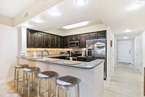 Fridge, microwave, oven, stovetop - Family-Friendly Oceanwalk Condo | Great Amenities & Steps to Beach | OW19-305 (New Smyrna Beach)