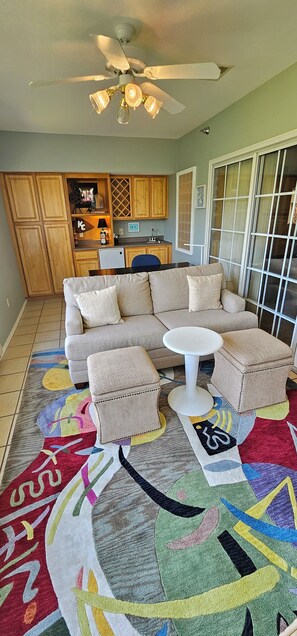 Smart TV, DVD player, books, video library