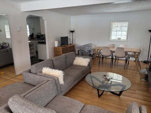 Fireplace, offices - Luxury waterfront ski cabin, 4-bedroom house and office, monthly only (Prattsville)