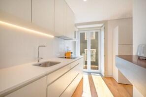 Fridge, microwave, oven, dishwasher