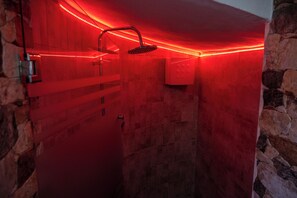 アパートメント 2 ベッドルーム テラス | バスルーム | シャワー、ヘアドライヤー、タオル
