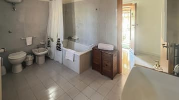 Apartment, 2 Bedrooms, Balcony | Bathroom | Separate bathtub and shower, hair dryer, towels, toilet paper