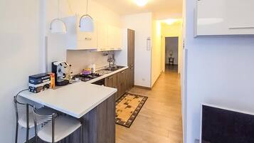 Appartamento, 2 camere da letto, terrazzo | Cucina privata | Frigorifero, microonde, forno, piano cottura