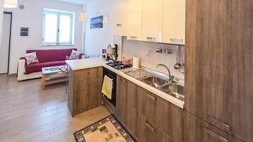 Apartment, 2 Schlafzimmer, Terrasse | Eigene Küche | Kühlschrank, Mikrowelle, Ofen, Herdplatte