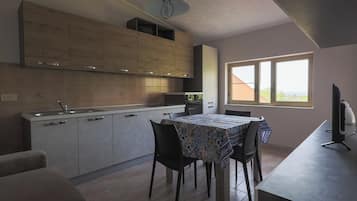 Apartment, 2 Bedrooms, Balcony | Private kitchen | Fridge, oven, stovetop, dishwasher