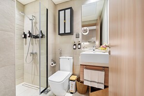 Hair dryer, towels, toilet paper