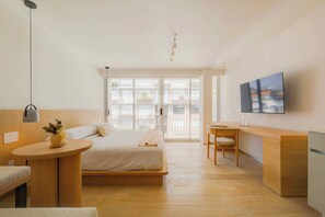 1 bedroom, desk, iron/ironing board, travel cot