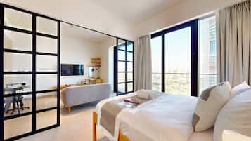 1 bedroom, desk, laptop workspace, iron/ironing board