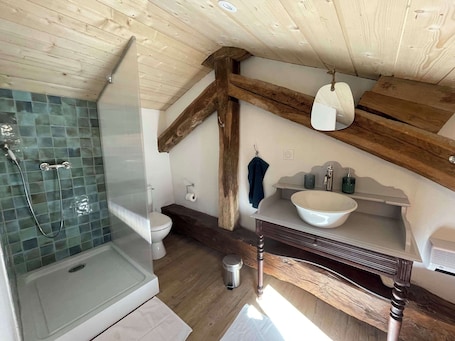 Shower, hair dryer, towels, shampoo. Authentic, rustic farmhouse in the heart of the Ariege Pyrenees