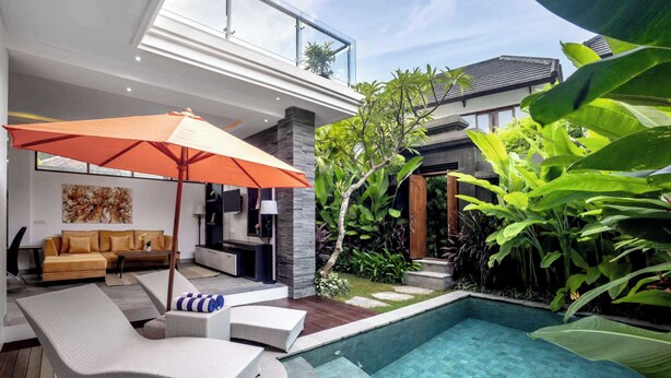 Villa Deluxe, 3 chambres, vue piscine | Coin séjour