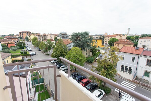 Zona residencial con fila de coches aparcados y paso de peatones.