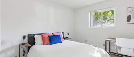 1 bedroom, desk, iron/ironing board, travel cot