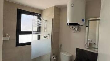 Shower, bidet, towels, soap