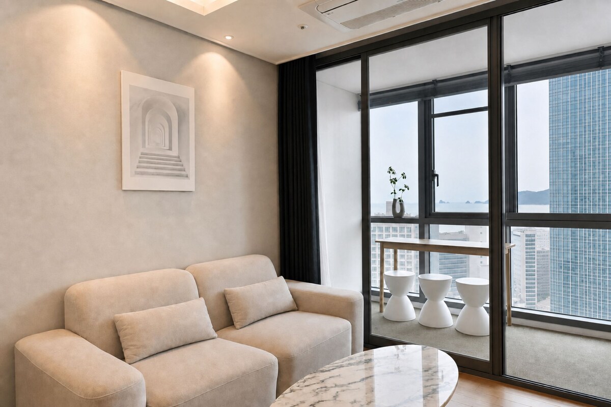 Premier Ocean View | 起居區 | 50-吋智慧型電視、有線頻道、Netflix、地暖系統