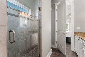 Shower, towels - Retreat | Hot Tub, Game Room, Firepit & Gulf Views (Bolivar Peninsula)
