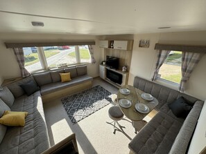 Chalet | Living area | TV, fireplace - Perranporth Coastal Retreat- Sleeps8 (Perranporth)