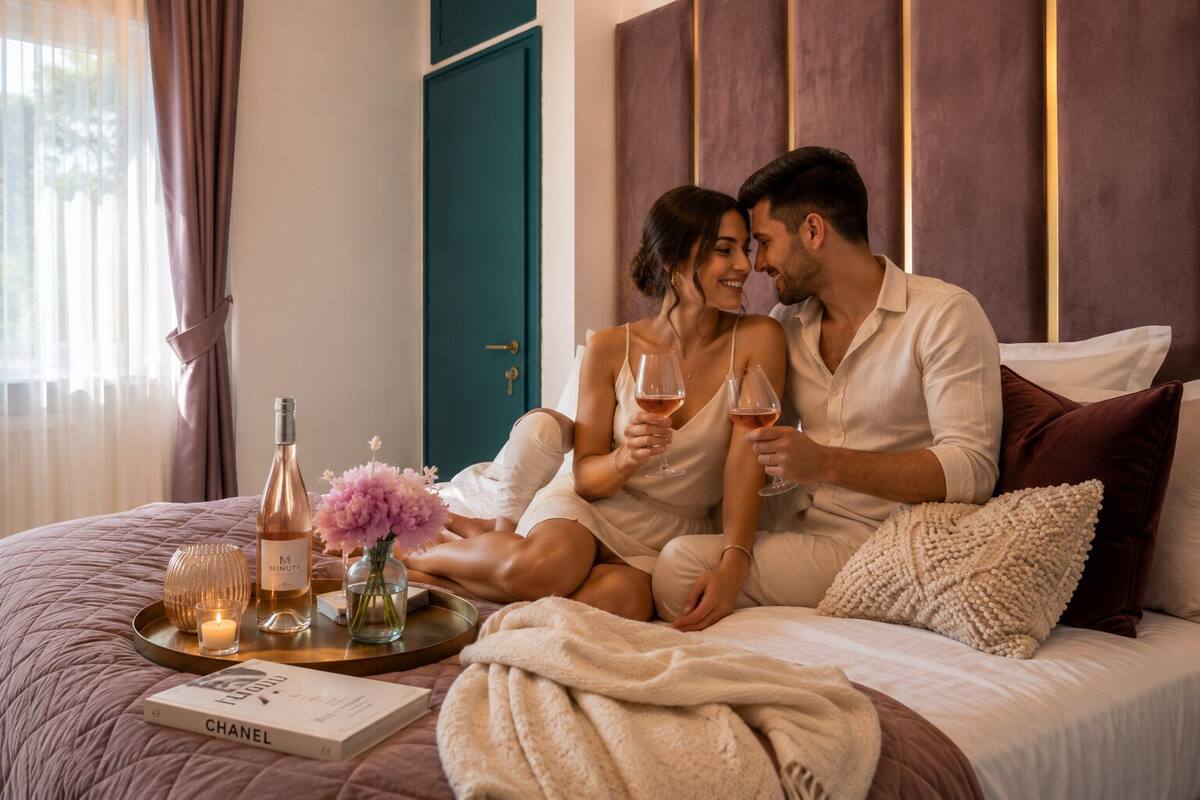 Apartamento luxo, sacada, vista para a cidade | Roupas de cama premium