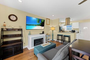 TV, fireplace, offices