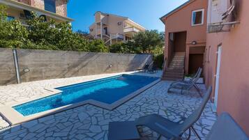 Outdoor pool, pool umbrellas