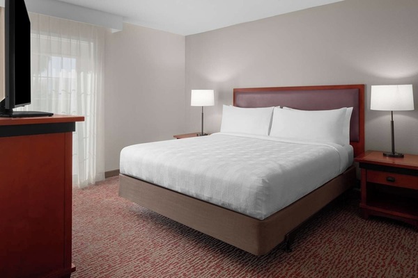 Relax into a plush bed in a calm, bright room.