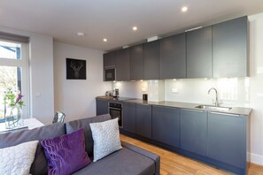 Deluxe-Apartment | Eigene Küche | Mini-Kühlschrank, Mikrowelle, Ofen, Herdplatte