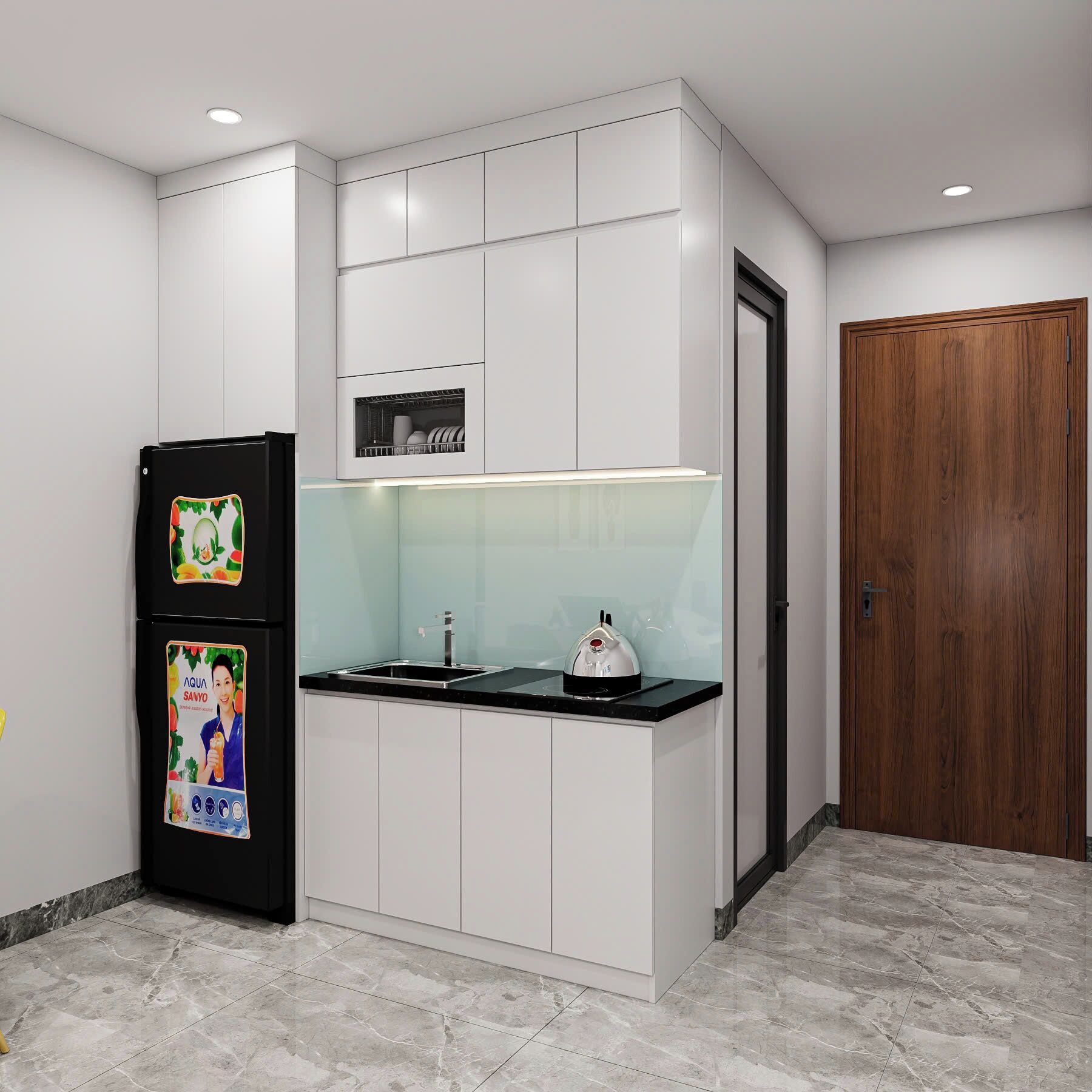 Deluxe studio | Privékeuken | Een koelkast, een koffiezetapparaat/waterkoker, een waterkoker