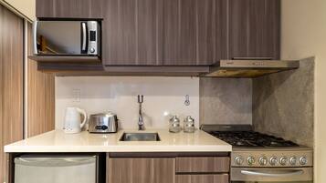 Fridge, microwave, oven, toaster