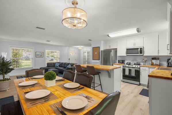 Fridge, microwave, oven, electric kettle