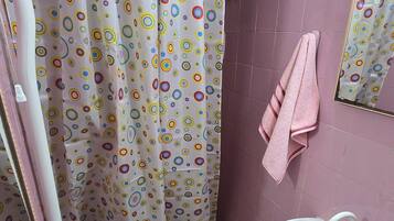Shower, towels, soap, shampoo