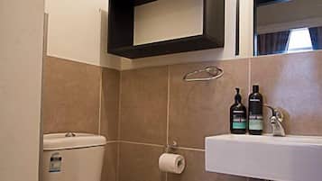 Shower, towels, soap, shampoo