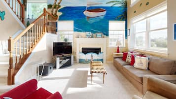 TV, fireplace
