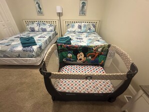 2 bedrooms, desk, iron/ironing board, travel cot