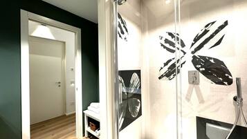 Shower, hair dryer, bidet, towels