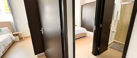 2 bedrooms, desk, iron/ironing board, travel crib