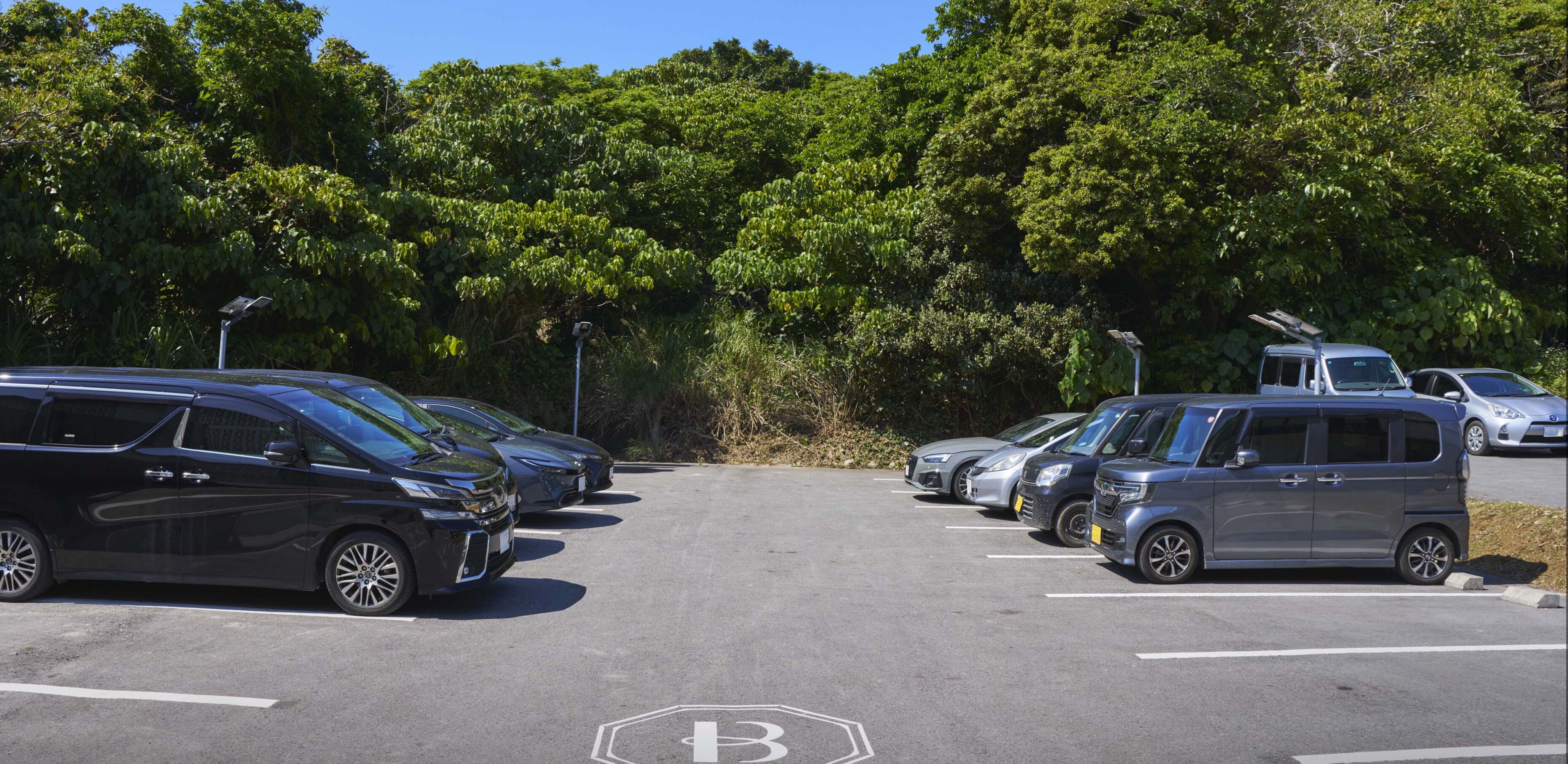 Un parking où plusieurs voitures sont garées.