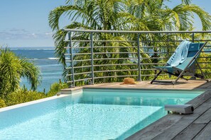 Outdoor pool - Villa Big Blue, panoramic sea view and pool -5 rooms -Wifi (Le François)