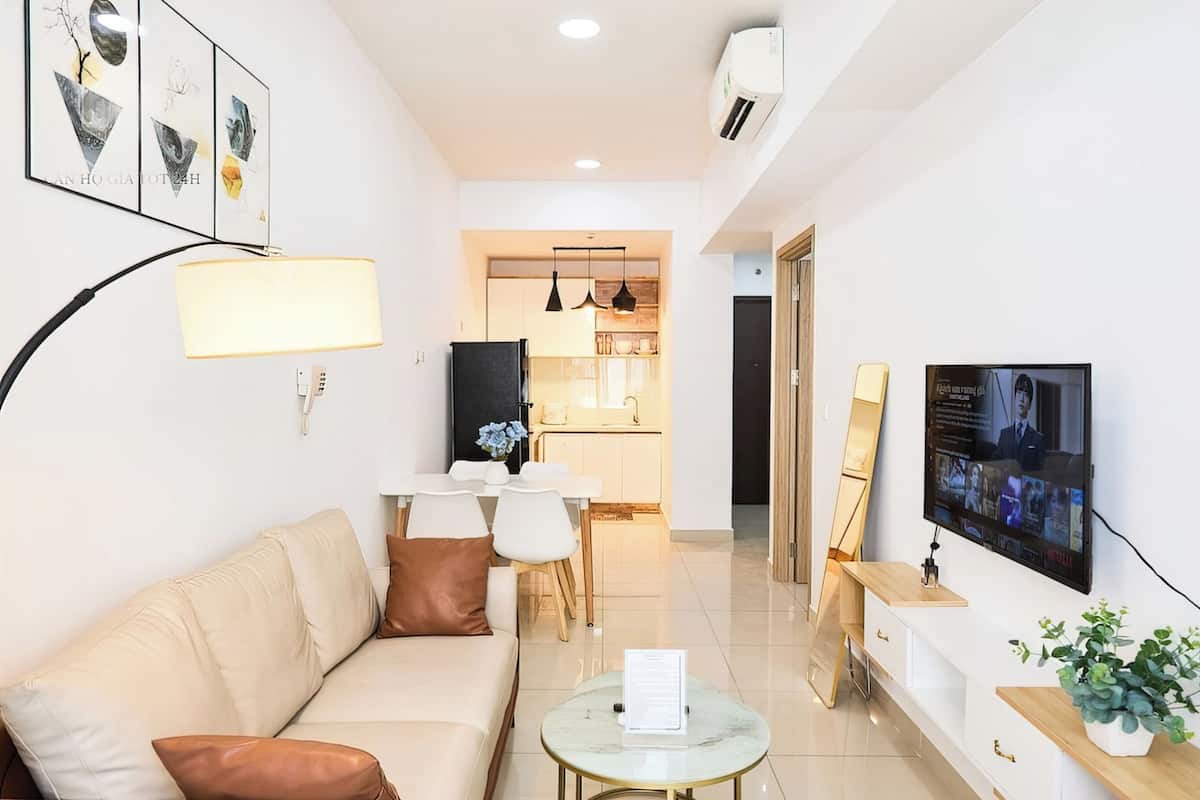 Deluxe Apartment, 1 Bedroom, Patio, City View | 1 bedroom, minibar, desk, laptop workspace