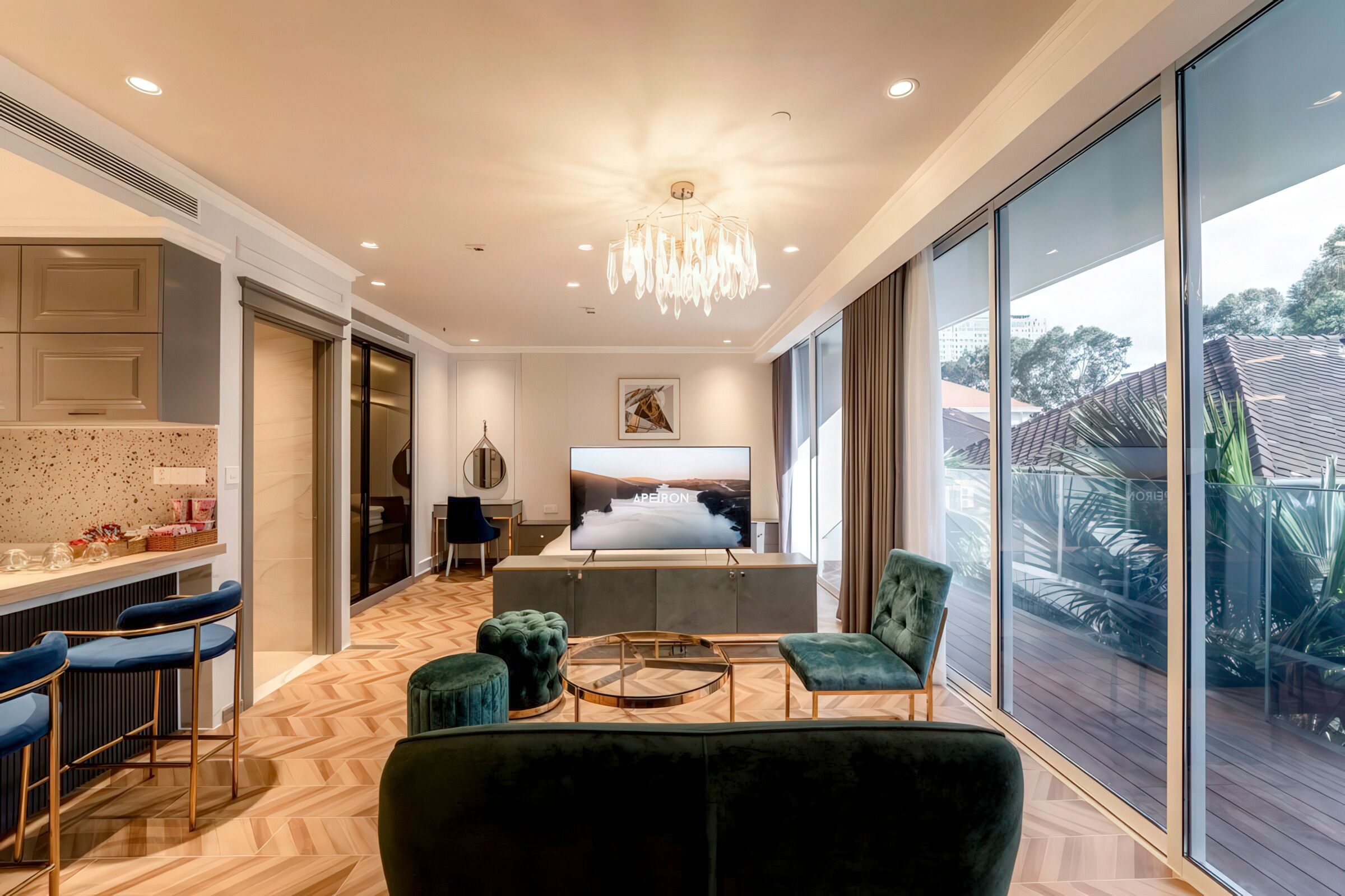 Superior Apartment, 1 Bedroom, Kitchen, City View | Living area | 35-inch TV with cable channels