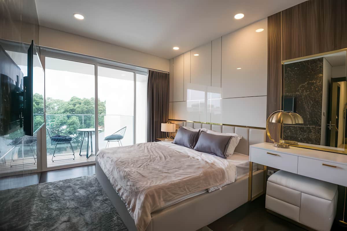 Apartemen Superior, 2 kamar tidur, dapur, pemandangan kota | Minibar, meja kerja, ruang kerja ramah laptop, dan tirai kedap cahaya